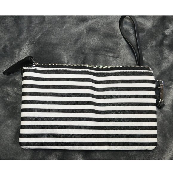 Reaction Kenneth Cole black & white stripe 2 pocket clutch or makeup bag (21G) - Picture 6 of 8
